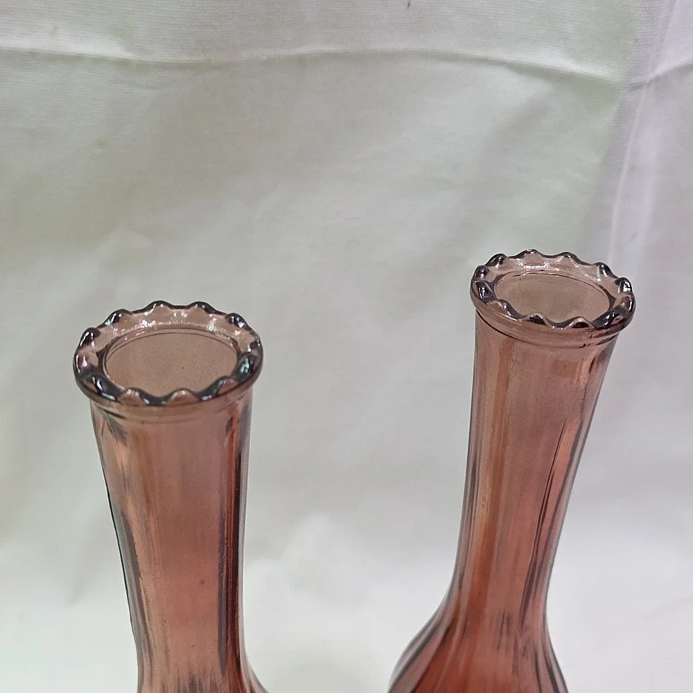 Vintage Jeannette Glass Pink Bud Vase Set Of 2 In Package